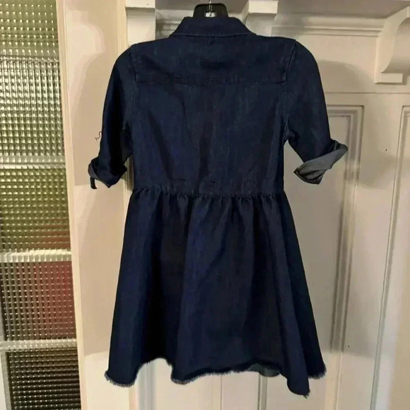 DKNY Girls Blue Chambray Denim Dress Rolled Sleeve, Raw Hem Size 4T - Picture 2 of 8